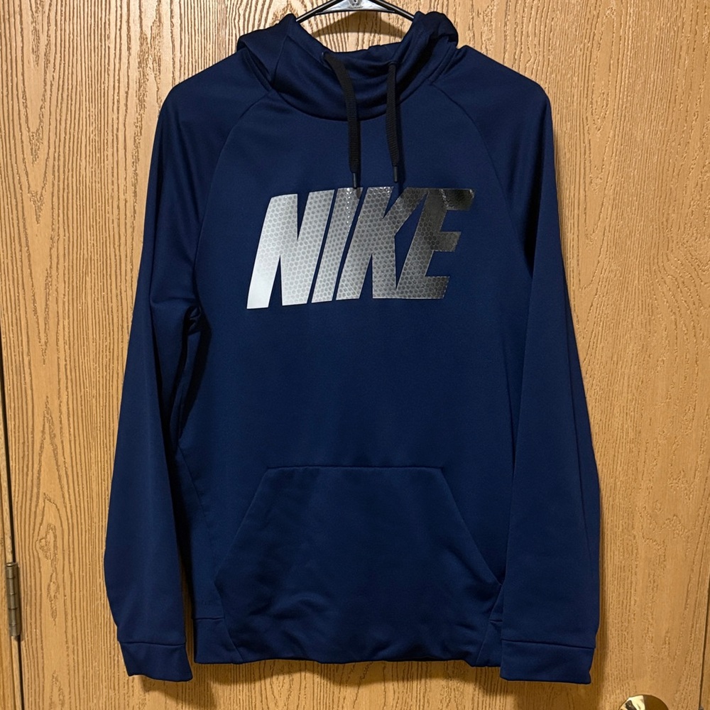 Nike Men's Navy Hoodie with Silver Logo